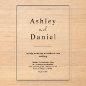 シックミニマルな黒と白のエレガントな結婚式 アクリル招待状 (正面)