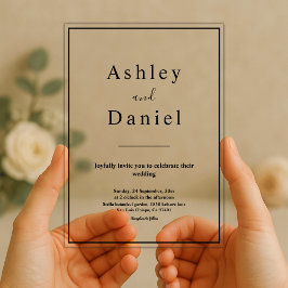 シックミニマルな黒と白のエレガントな結婚式 アクリル招待状
