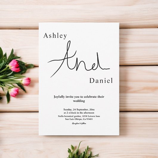 シックミニマルな黒と白のエレガントな結婚式 招待状