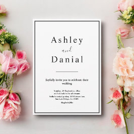 シックミニマルな黒と白のエレガントな結婚式 招待状