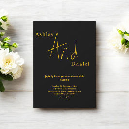 シックミニマルな黒と金ゴールドエレガントな結婚式 招待状