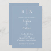 シックミニマルな |ほこりっぽいブルー結婚ズ 招待状 (正面/裏面)