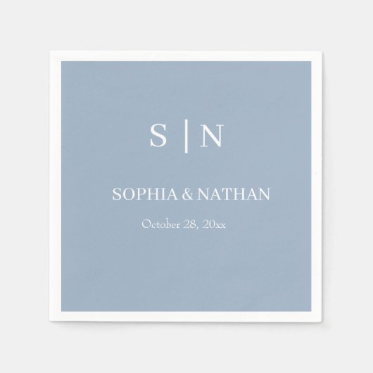 シックミニマルな |ほこりっぽい青と白結婚色 スタンダードカクテルナプキン (正面)