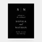 シックミニマルな |ダークブラック結婚の歓迎 アクリルサイン (正面)