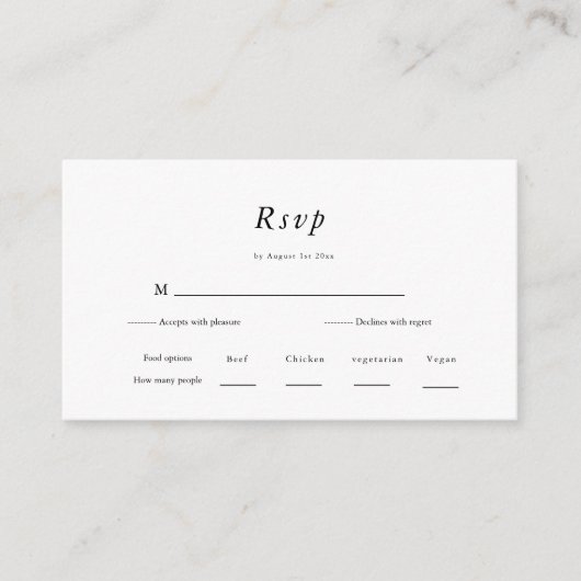 シックミニマルな |ネイビーとホワイトウェディングRSVP エンクロージャーカード (正面)