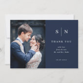 シックミニマルな |ネイビーブルー2枚結婚の写真 サンキューカード (正面)