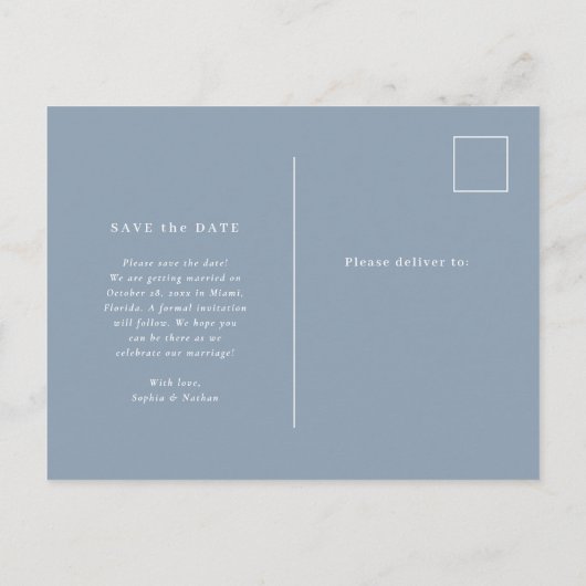 シックミニマルな |フォトウェディング日付を保存 ポストカード (裏面)