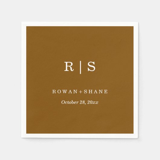 シックミニマルな | ブラウン結婚のナプキンと白 スタンダードカクテルナプキン (正面)