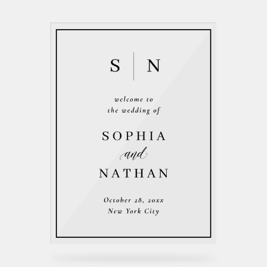 シックミニマルな | ブラック文字結婚ズ・ウェルカム アクリルサイン (正面)