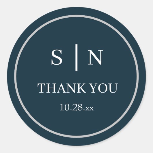 シックミニマルな |ブラック結婚のサンキューカード ラウンドシール (正面)