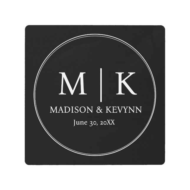 シックミニマルな |ブラック結婚ズのモノグラクラシックム メタルプリント (正面)