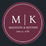 シックミニマルな |ブルゴーニュ結婚のモノグラム ラウンドシール<br><div class="desc">EDITクリックを使用して、背景色または文字色を変更する。他のZazzle製品でこのデザインを転送し、Zazzle項目の大部分に適合するように調整することができる。標準のStudioデザインは、プロフェッショナルプリント用の高解像度グラフィックスで作成される。スタンダードでデザインを選ストップ択していただき、ありがとうございます</div>