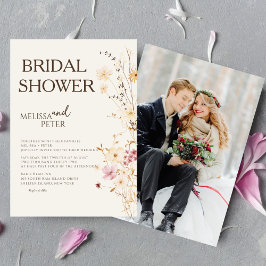 シックミニマルな | ボホワイルドフラワーブライダルシャワー 招待状