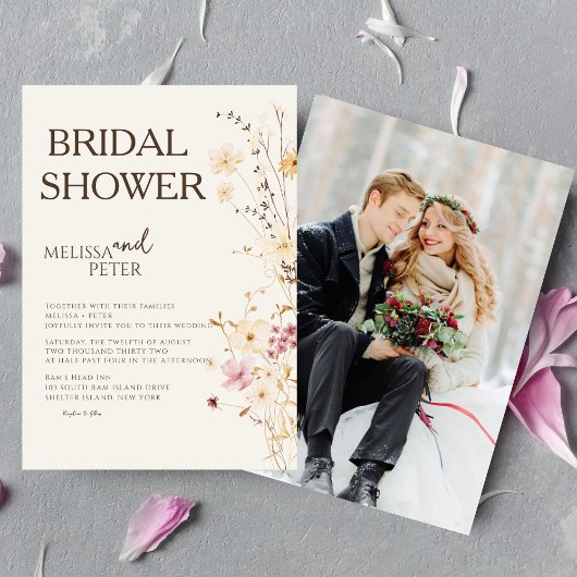 シックミニマルな | ボホワイルドフラワーブライダルシャワー 招待状