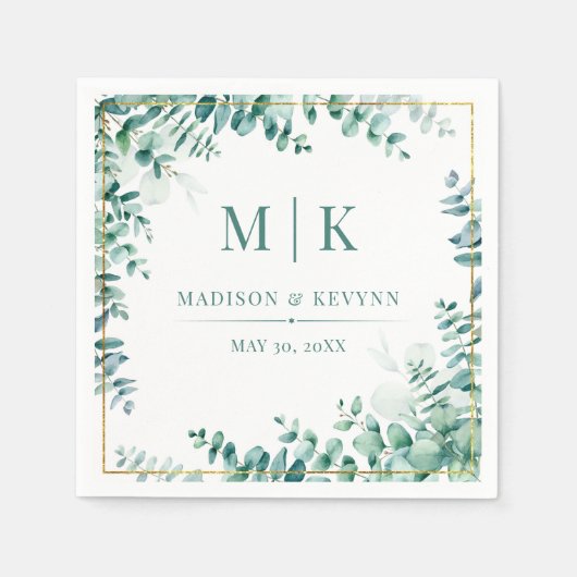 シックミニマルな | ユーカリ結婚のナプキン スタンダードカクテルナプキン (正面)