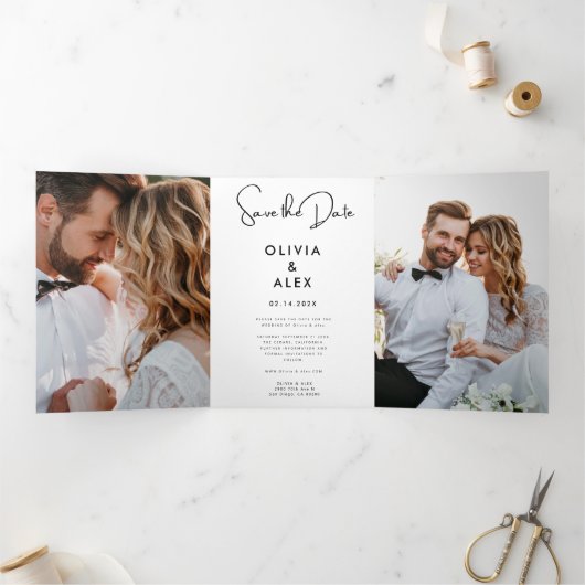 シックミニマルな |写真の結婚式の日付の保存 三つ折り招待状 (内部)