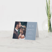 シックミニマルな |埃っぽい青結婚い写真 サンキューカード (正面)