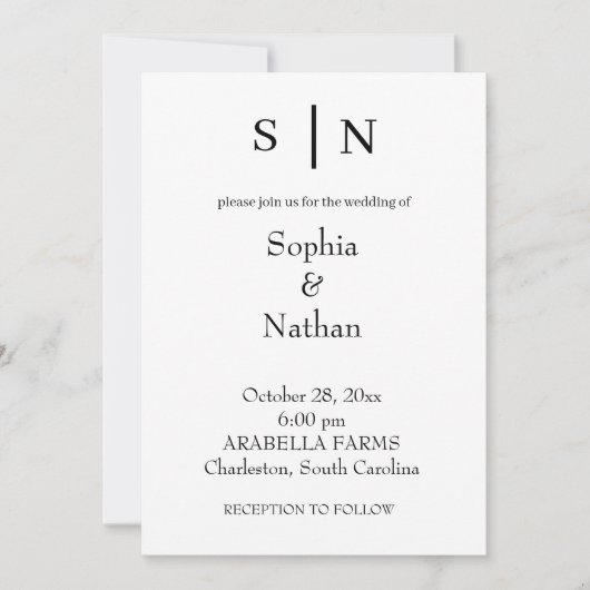 シックミニマルな |白結婚色 招待状 (正面)