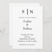 シックミニマルな |白結婚色 招待状 (正面/裏面)