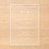 シックミニマルな | 白縁ど結婚の アクリル招待状 (正面)