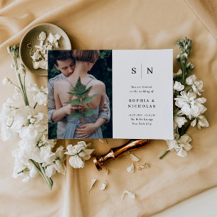 シックミニマルな  白黒の写真結婚の 招待状