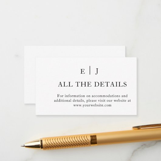 シックミニマルな |白黒の結婚詳細 エンクロージャーカード (正面/裏面インサイチュ)