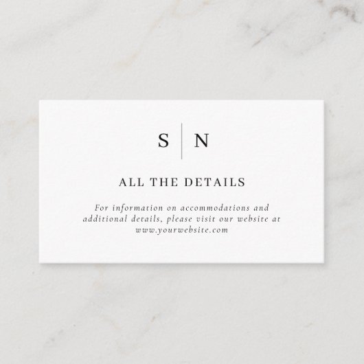 シックミニマルな |白黒の結婚詳細 エンクロージャーカード (正面)