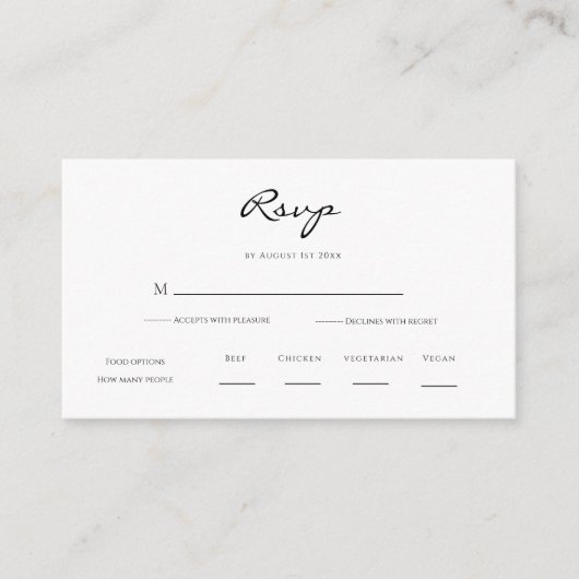 シックミニマルな |白黒ウェディングRSVP エンクロージャーカード (正面)