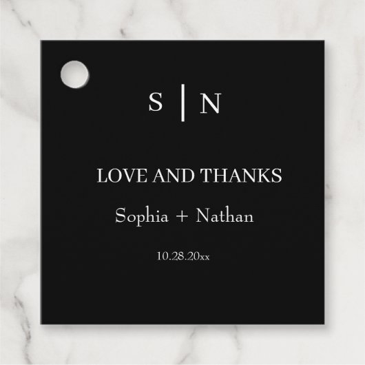 シックミニマルな |白黒結婚の フェイバータグ (正面)