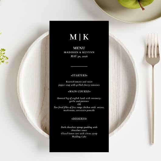 シックミニマルな |白黒結婚の メニュー