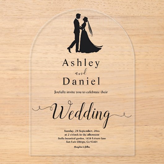 シックミニマルな | 白黒 | ロマンチック結婚な アクリル招待状 (正面)