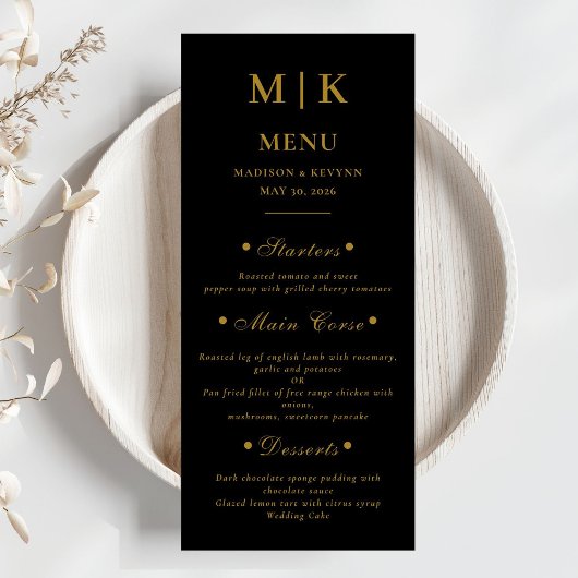 シックミニマルな |金ゴールドとブラック結婚ズ メニュー