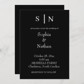 シックミニマルな |黒結婚の封筒 招待状 (正面/裏面)
