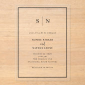 シックミニマルな | 黒縁ど結婚の アクリル招待状 (正面)