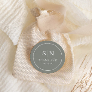 シックミニマルな Sage Greenの結婚イニシャル ラウンドシール