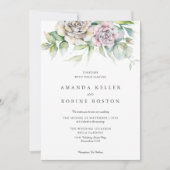 シックミニマルウォーターカラーフローラ結婚ズ 招待状 (正面)