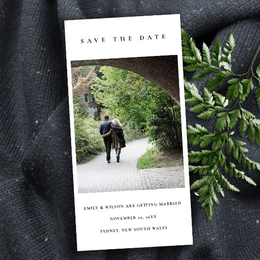 シックミニマルクリーンカスタムな写真日付カードを保存 サンキューカード