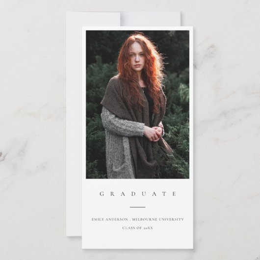 シックミニマルクリーン写真卒業発表 サンキューカード (正面)