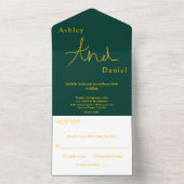 シックミニマルグリーンと金ゴールドデリケート結婚ズ オールインワン招待状 (内側)