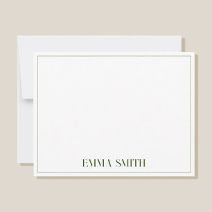 シックミニマルグリーンモノグパーソナライズされたラム ノートカード