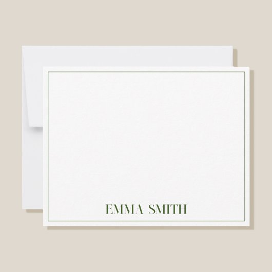 シックミニマルグリーンモノグパーソナライズされたラム ノートカード