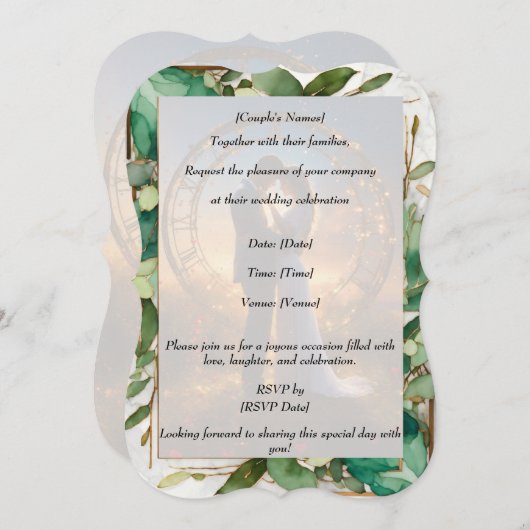 シックミニマルグリーン結婚式招待状 (正面/裏面)