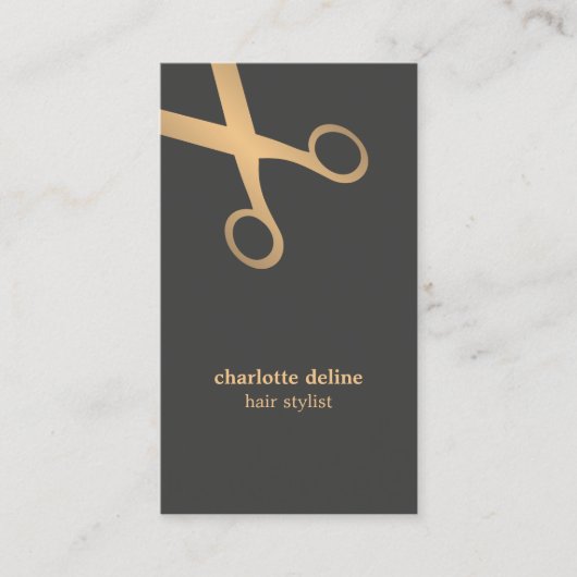 シックミニマルグレイフェイク金ゴールドシザー美容師 名刺 (正面)