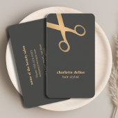 シックミニマルグレイフェイク金ゴールドシザー美容師 名刺