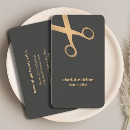 シックミニマルグレイフェイク金ゴールドシザー美容師 名刺
