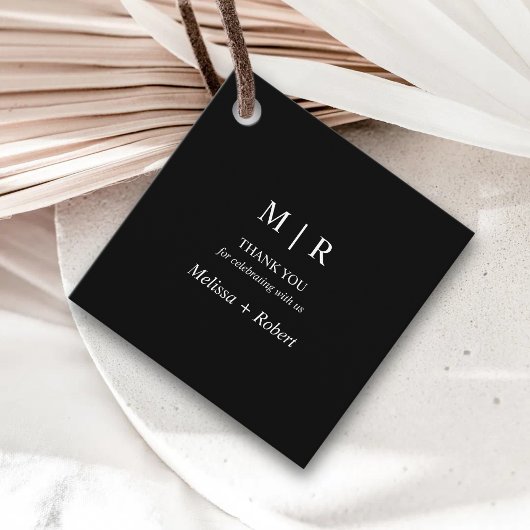 シックミニマルサンキューユー白黒ウェディングギフト フェイバータグ