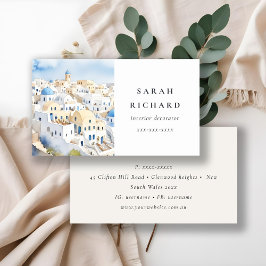 シックミニマルサントリーニギリシャの水彩画 名刺