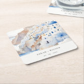 シックミニマルサントリーニギリシャ水の色結婚の スクエアペーパーコースター (アングル)