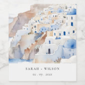 シックミニマルサントリーニギリシャ水の色結婚の ワインラベル (シングルラベル)