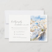 シックミニマルサントリーニギリシャ水の色結婚の 出欠カード (正面)